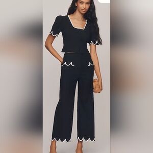 Antropologie The Colette Scalloped Crop Wide-Leg Pants by Maeve